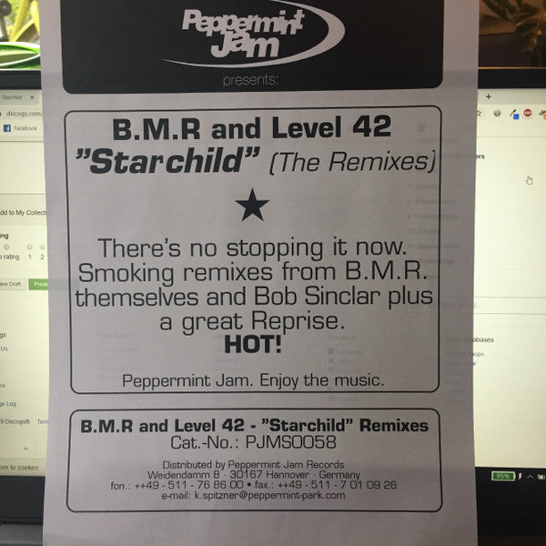 BMR, Level 42 – Starchild (The Remixes) 12" vinyl record, image 2 of 2