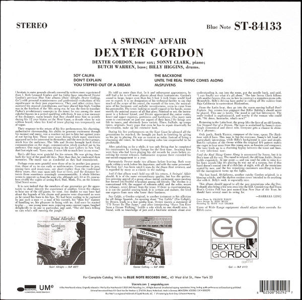 Dexter Gordon – A Swingin' Affair LP vinyl record, image 2 of 6