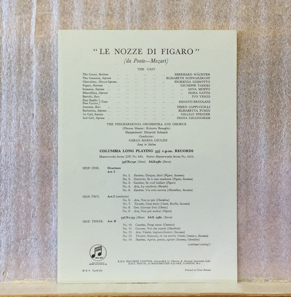 Wolfgang Amadeus Mozart, Carlo Maria Giulini, Philharmonia Orchestra, Philharmonia Chorus – The Marriage Of Figaro (4xLP) LP vinyl record, image 3 of 7