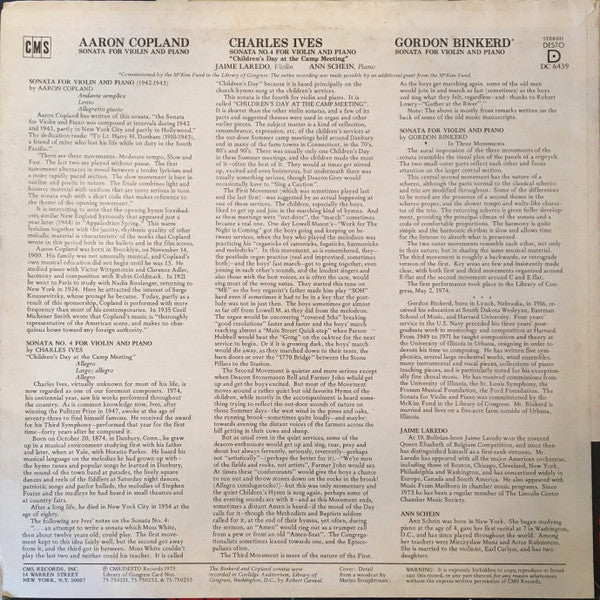 Jaime Laredo, Ann Schein – Copland / Ives / Binkerd LP vinyl record, image 2 of 4
