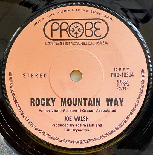 Joe Walsh – Rocky Mountain Way 7" vinyl record, image 1 of 2