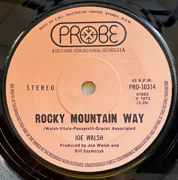 Joe Walsh – Rocky Mountain Way 7" vinyl record, image 1 of 2
