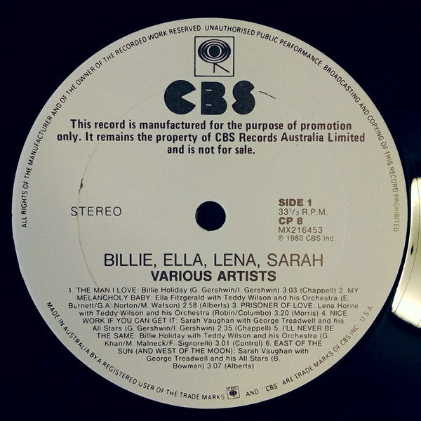 Billie Holiday, Ella Fitzgerald, Lena Horne, Sarah Vaughan – Billie, Ella, Lena, Sarah LP vinyl record, image 2 of 4