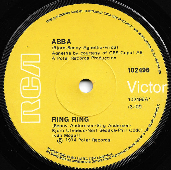 ABBA, Björn & Benny, Agnetha & Anni-Frid – Ring Ring 7" vinyl record, image 1 of 3