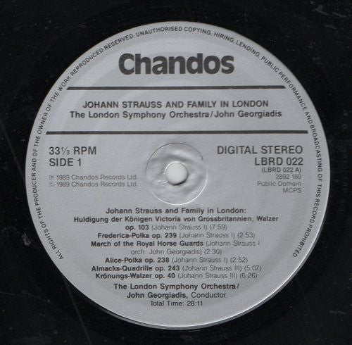 London Symphony Orchestra, John Georgiadis – Johann Strauss And Family In London LP vinyl record, image 2 of 3