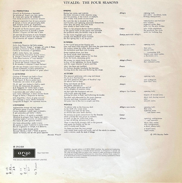 Antonio Vivaldi, The Academy Of St. Martin-in-the-Fields, Sir Neville Marriner, Alan Loveday – The Four Seasons LP vinyl record, image 3 of 5