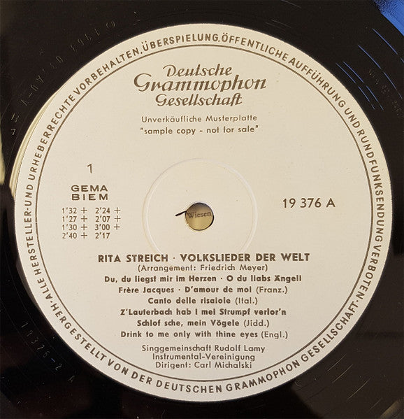 Rita Streich – Volkslieder Der Welt LP vinyl record, image 3 of 4