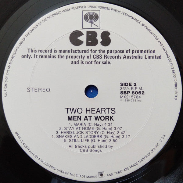 Men At Work – Two Hearts LP vinyl record, image 5 of 5