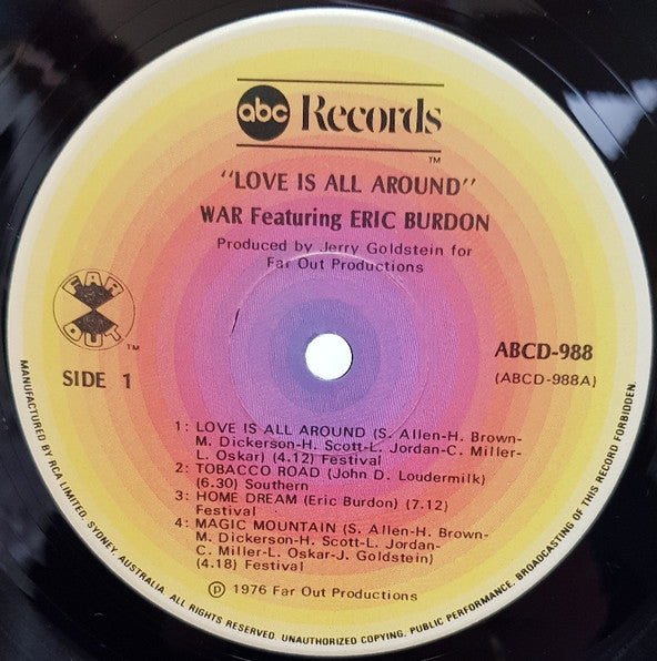 Eric Burdon & War – Love Is All Around LP vinyl record, image 3 of 4