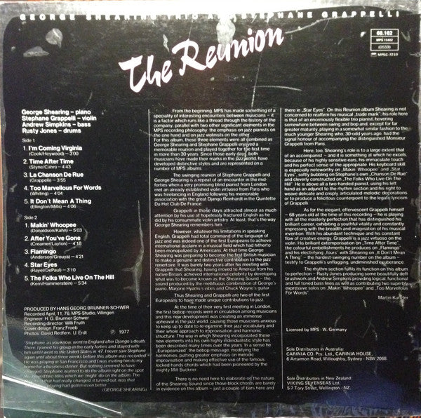 George Shearing Trio, Stéphane Grappelli – The Reunion LP vinyl record, image 2 of 5