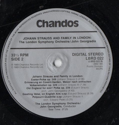 London Symphony Orchestra, John Georgiadis – Johann Strauss And Family In London LP vinyl record, image 3 of 3