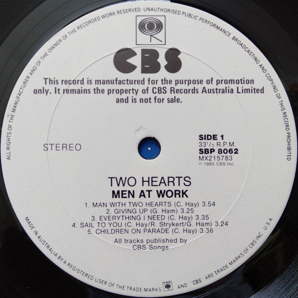 Men At Work – Two Hearts LP vinyl record, image 4 of 5