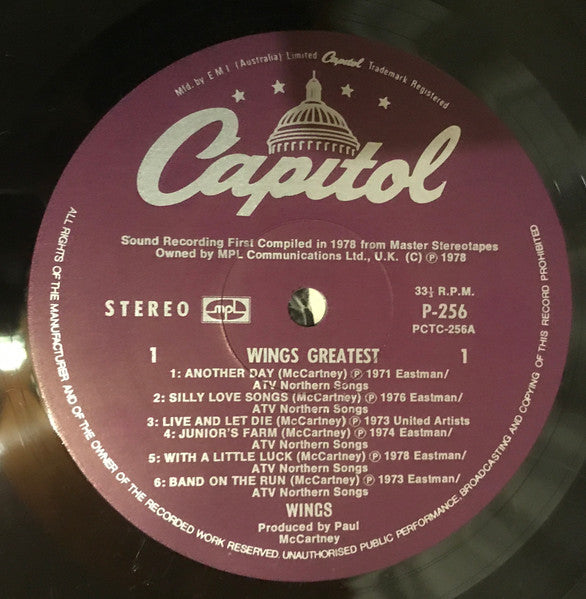 Wings – Wings Greatest LP vinyl record, image 3 of 4