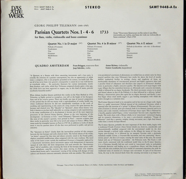 Georg Philipp Telemann, Quadro Amsterdam – Parisian Quartets Nos. 1 · 4 · 6 LP vinyl record, image 2 of 6