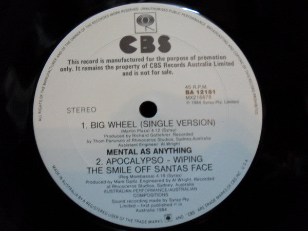 Mental As Anything – Big Wheel 12" vinyl record, image 2 of 2