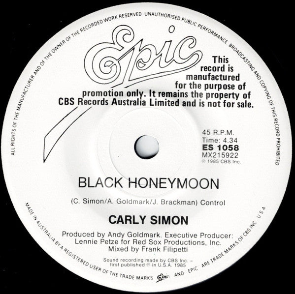 Carly Simon – Tired Of Being Blonde 7" vinyl record, image 4 of 4