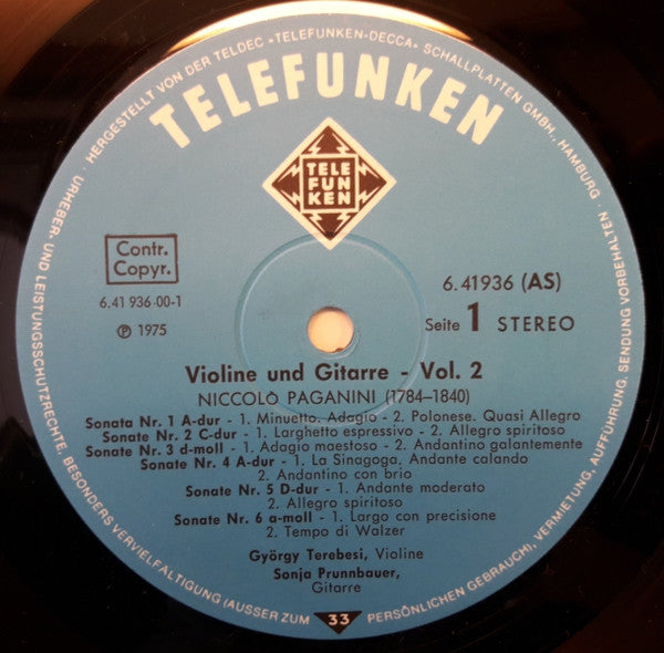 Niccolò Paganini, György Terebesi, Sonja Prunnbauer – Violine & Gitarre Vol. 2 LP vinyl record, image 5 of 6