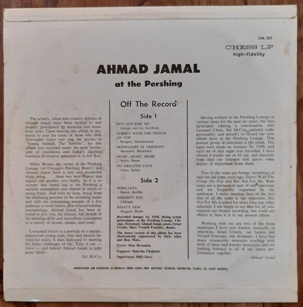 Ahmad Jamal Trio – At The Pershing / But Not For Me LP vinyl record, image 2 of 3