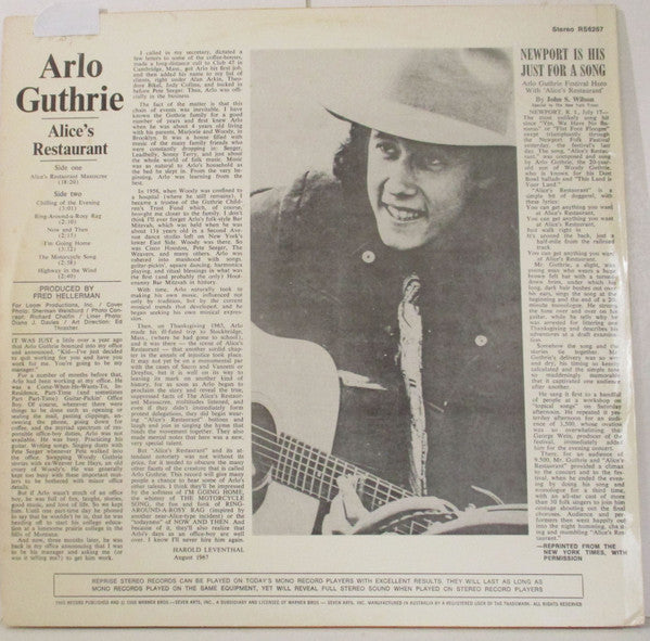 Arlo Guthrie – Alice's Restaurant LP vinyl record, image 2 of 4