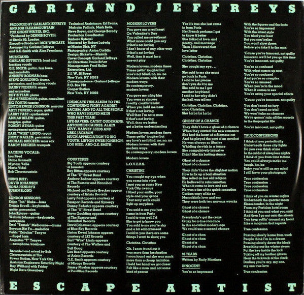 Garland Jeffreys – Escape Artist LP vinyl record, image 3 of 3