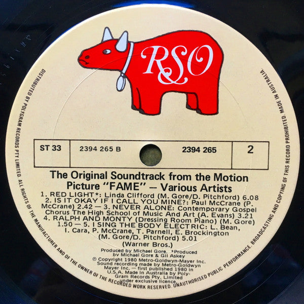 Various – Fame (The Original Soundtrack From The Motion Picture) LP vinyl record, image 5 of 5