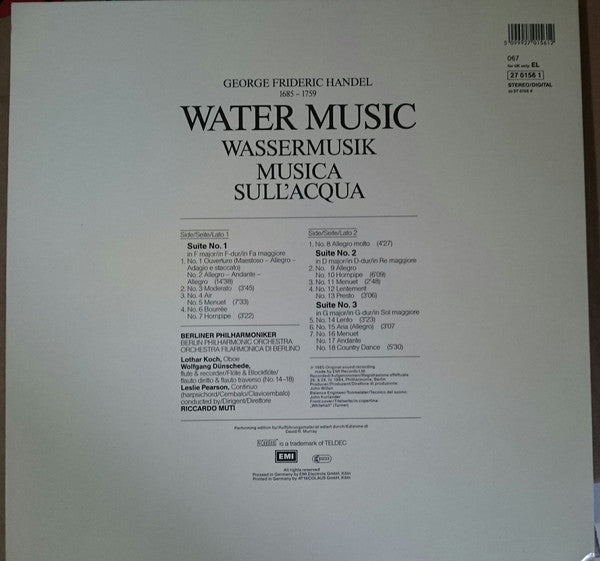 Georg Friedrich Händel, Riccardo Muti, Berliner Philharmoniker – Wassermusik / Water Music LP vinyl record, image 2 of 5