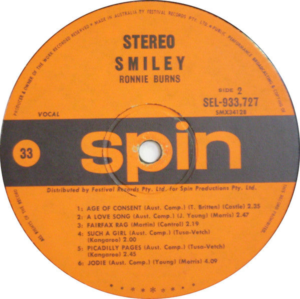 Ronnie Burns – Smiley LP vinyl record, image 4 of 4
