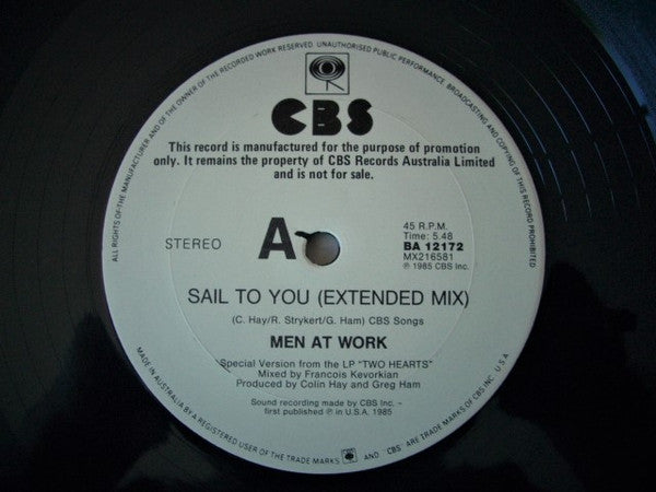 Men At Work – Sail To You 12" vinyl record, image 2 of 3
