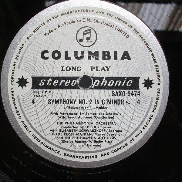Gustav Mahler, Otto Klemperer, Philharmonia Orchestra, Philharmonia Chorus, Elisabeth Schwarzkopf, Hilde Rössel-Majdan – Symphony No. 2 (2xLP) LP vinyl record, image 8 of 8
