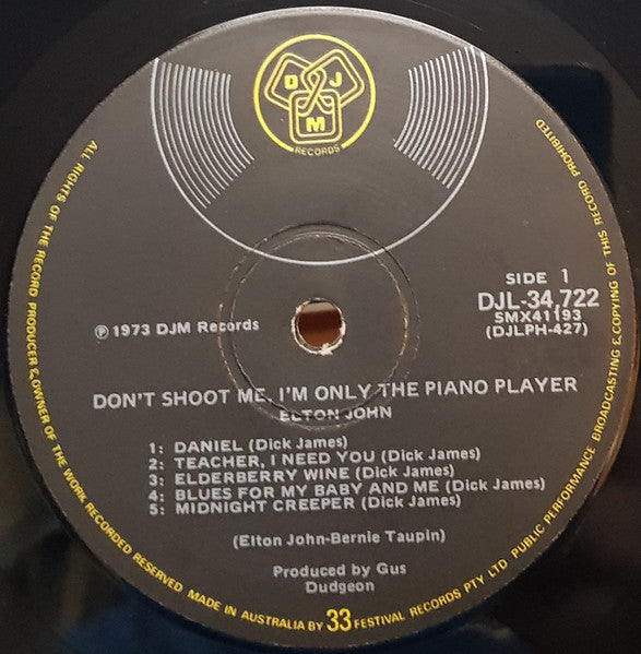 Elton John – Don't Shoot Me I'm Only The Piano Player LP vinyl record, image 3 of 6