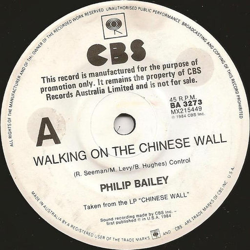 Philip Bailey – Walking On The Chinese Wall 7" vinyl record, image 1 of 3