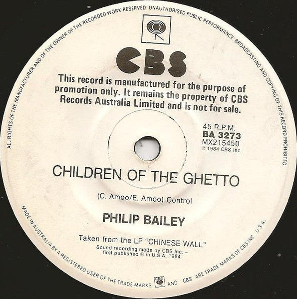 Philip Bailey – Walking On The Chinese Wall 7" vinyl record, image 2 of 3