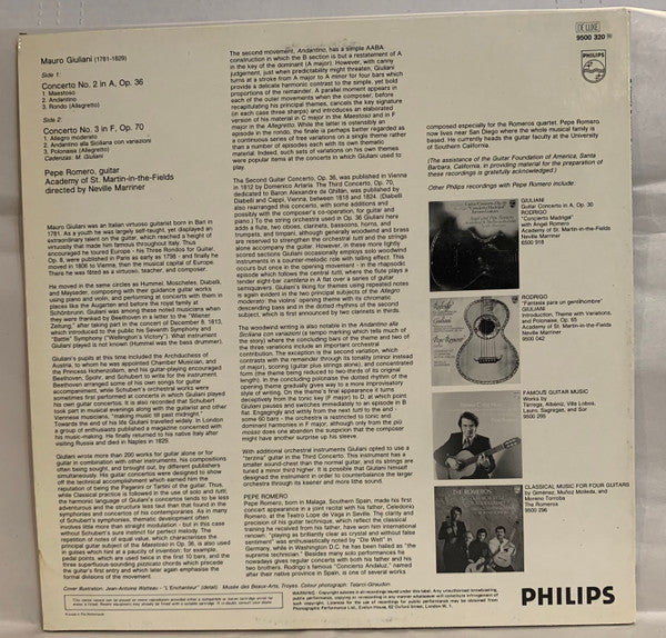 Mauro Giuliani, Pepe Romero, The Academy Of St. Martin-in-the-Fields, Sir Neville Marriner – Guitar Concertos Op. 36 & Op. 70 LP vinyl record, image 2 of 4