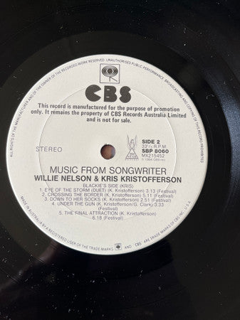 Willie Nelson, Kris Kristofferson – Music From Songwriter LP vinyl record, image 2 of 2