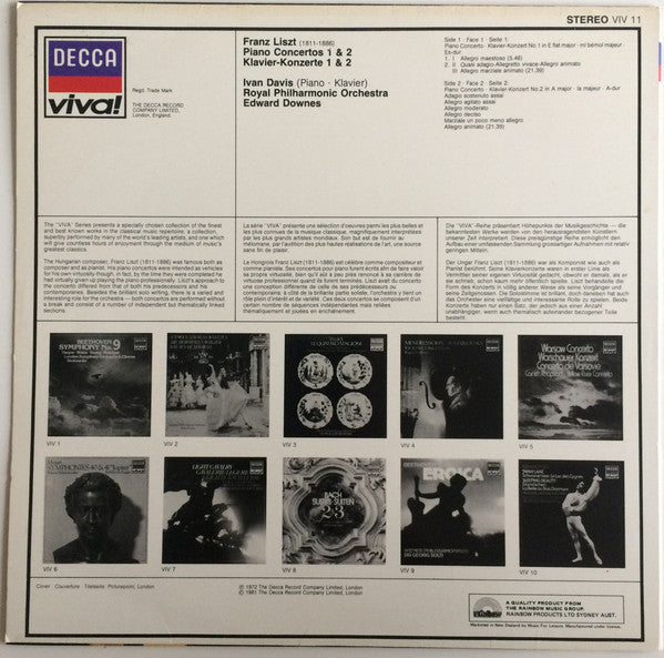 Franz Liszt, Ivan Davis – Piano Concertos 1 & 2 = Klavierkonzerte 1 & 2 LP vinyl record, image 2 of 5
