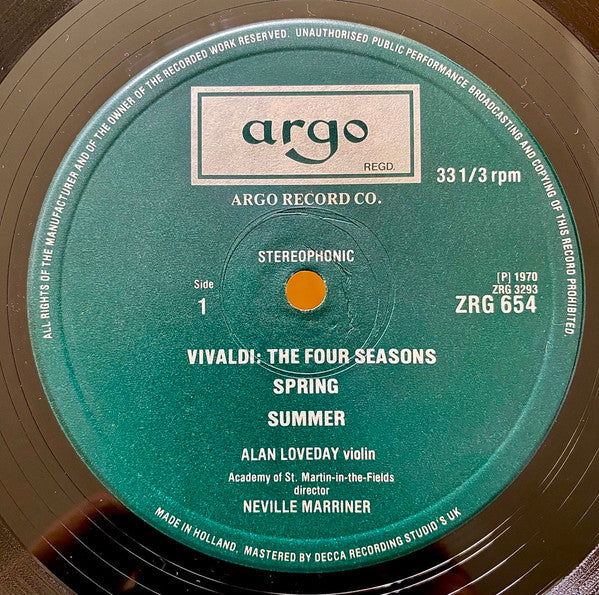 Antonio Vivaldi, The Academy Of St. Martin-in-the-Fields, Sir Neville Marriner, Alan Loveday – The Four Seasons LP vinyl record, image 4 of 5