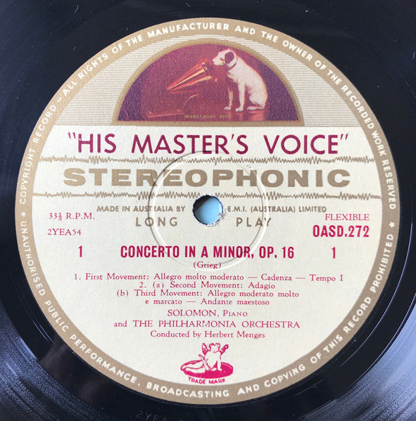 Edvard Grieg, Robert Schumann, Solomon, Herbert Menges, Philharmonia Orchestra – Piano Concertos LP vinyl record, image 3 of 3