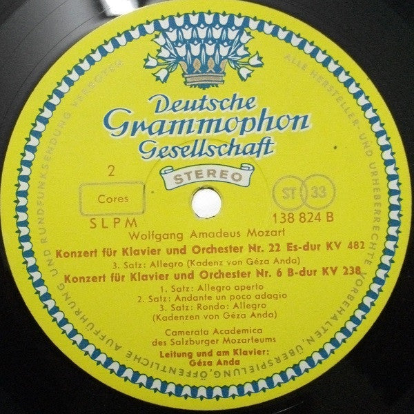 Wolfgang Amadeus Mozart, Camerata Academica Salzburg, Géza Anda – Piano Concertos No.6, B Flat Major, K.238 - No.22, E Flat Major, K.482 LP vinyl record, image 4 of 5