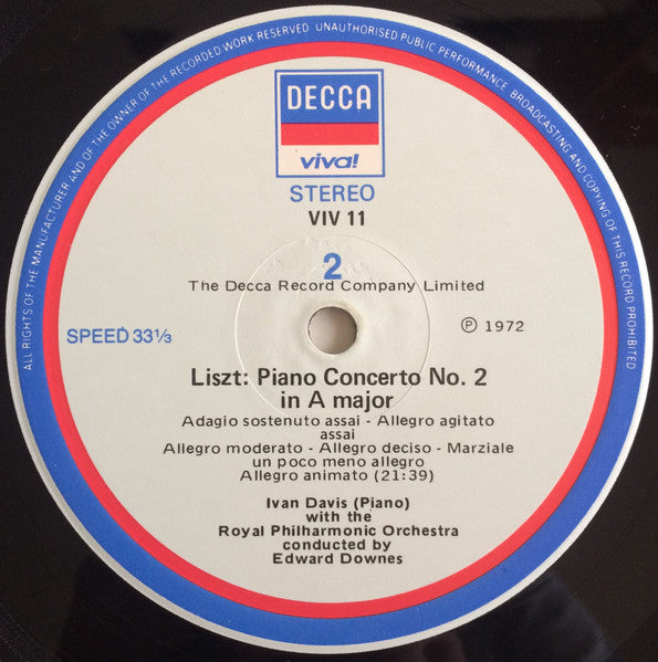Franz Liszt, Ivan Davis – Piano Concertos 1 & 2 = Klavierkonzerte 1 & 2 LP vinyl record, image 5 of 5