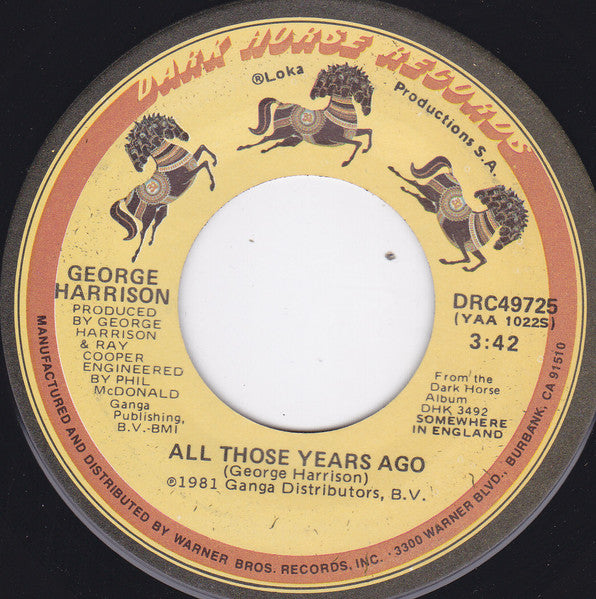 George Harrison – All Those Years Ago / Writing's On The Wall 7" vinyl record, image 1 of 2
