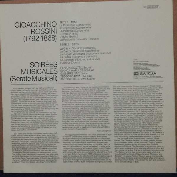 Gioacchino Rossini, Renata Scotto – Soirèes Musicales LP vinyl record, image 2 of 4