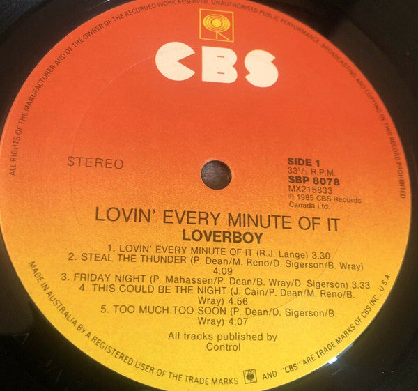 Loverboy – Lovin' Every Minute Of It LP vinyl record, image 3 of 6