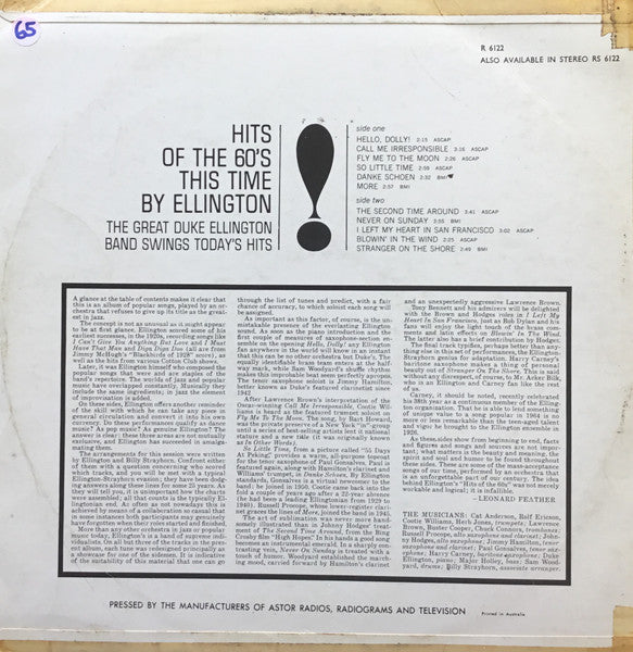 Duke Ellington – Ellington '65 (Hits Of The 60's) LP vinyl record, image 2 of 3