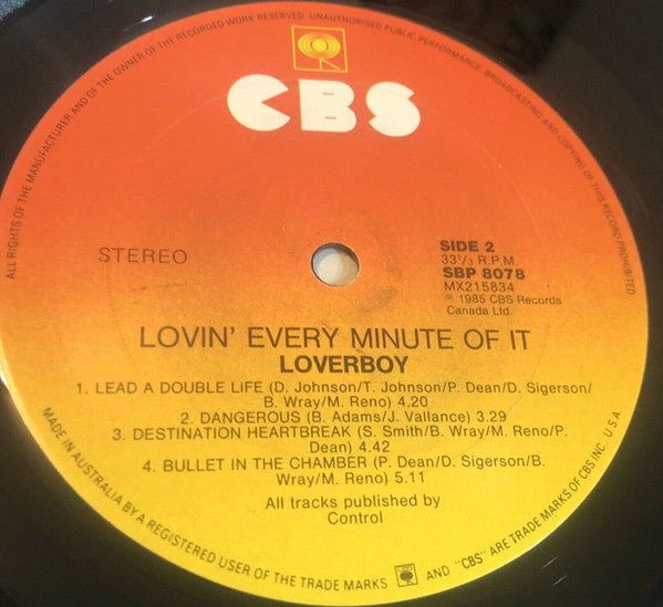 Loverboy – Lovin' Every Minute Of It LP vinyl record, image 4 of 6