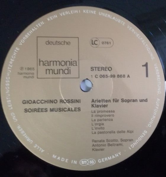 Gioacchino Rossini, Renata Scotto – Soirèes Musicales LP vinyl record, image 3 of 4
