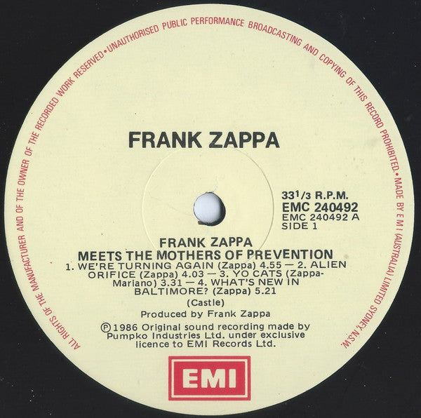 Frank Zappa – Frank Zappa Meets The Mothers Of Prevention (European Version) LP vinyl record, image 4 of 5