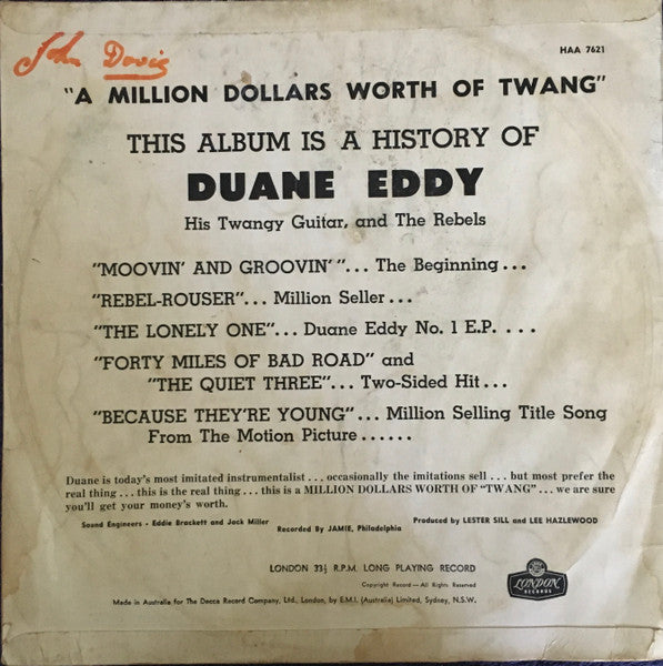 Duane Eddy And The Rebels – $1,000,000.00 Worth Of Twang LP vinyl record, image 2 of 4