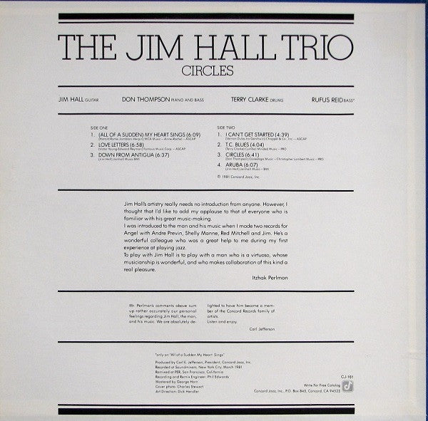 Jim Hall Trio – Circles LP vinyl record, image 2 of 4
