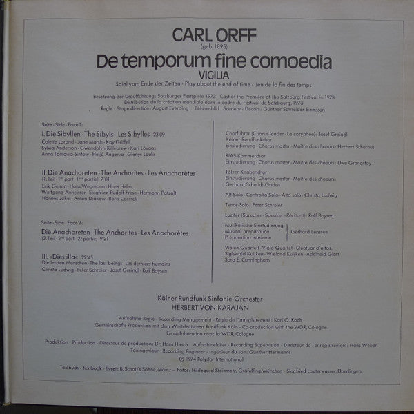 Carl Orff, Herbert von Karajan – De Temporum Fine Comoedia LP vinyl record, image 6 of 10