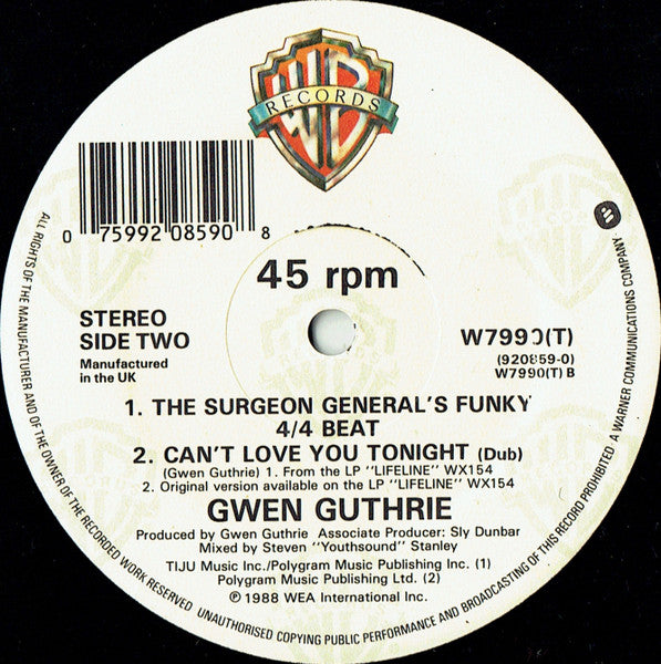 Gwen Guthrie – Can't Love You Tonight 12" vinyl record, image 4 of 4